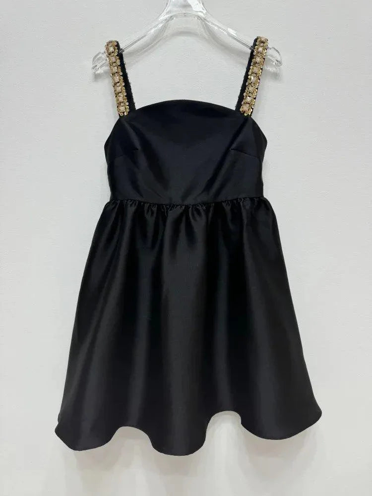 Beaded Slash Neck High Waist Suspender Dress -Guocali