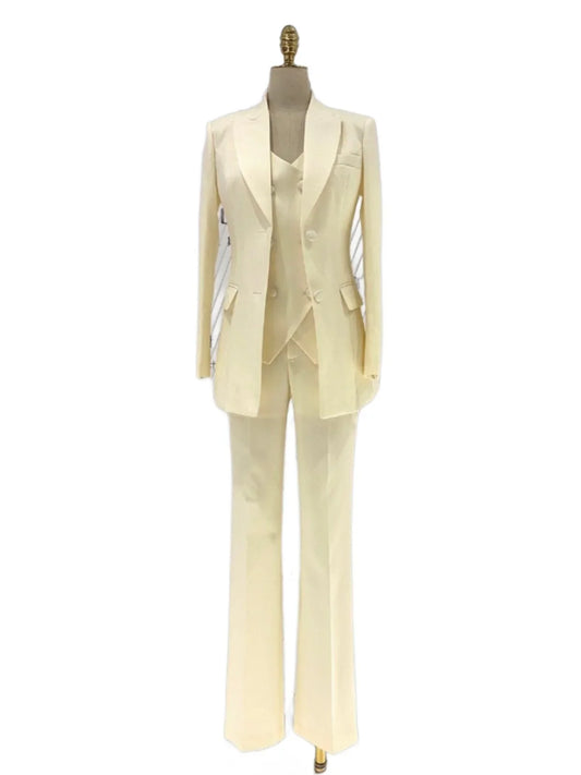 Beige Formal Three-Piece Suit Set -Guocali