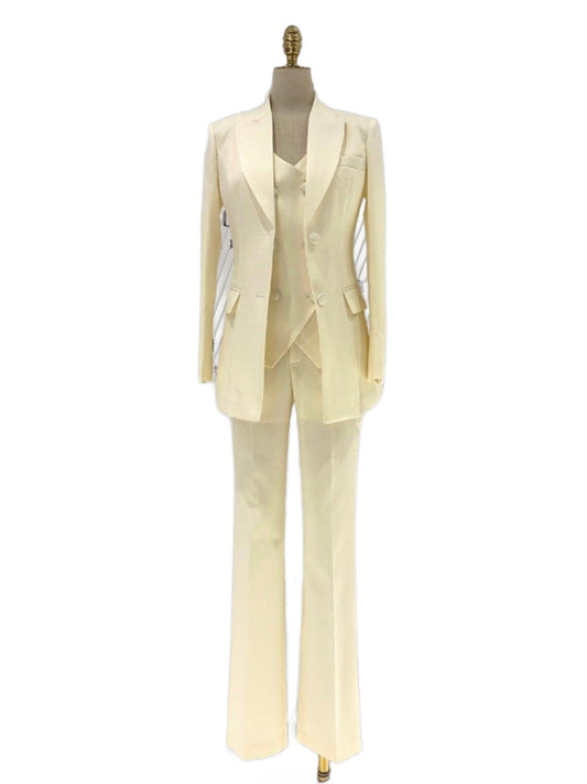 Beige Formal Three-Piece Suit Set - Pantsuit - Guocali