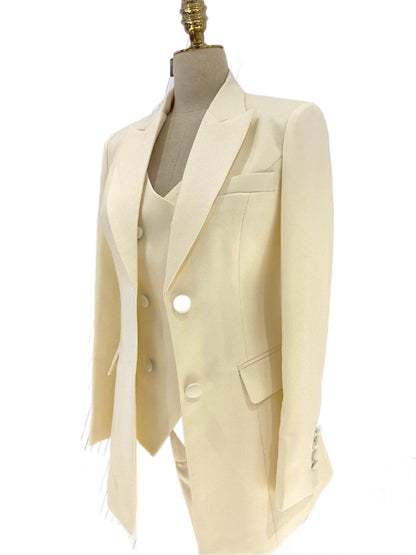 Beige Formal Three-Piece Suit Set - Pantsuit - Guocali