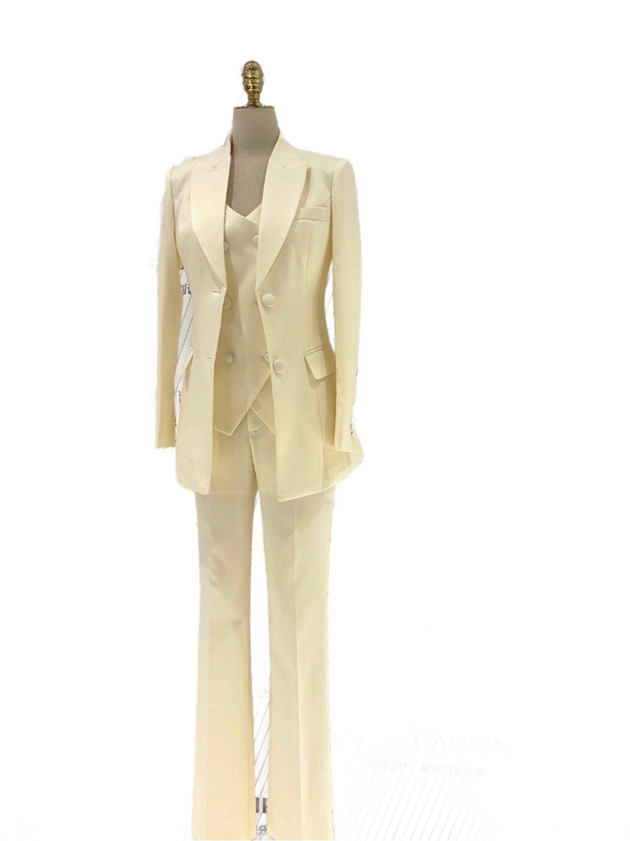 Beige Formal Three-Piece Suit Set - Pantsuit - Guocali