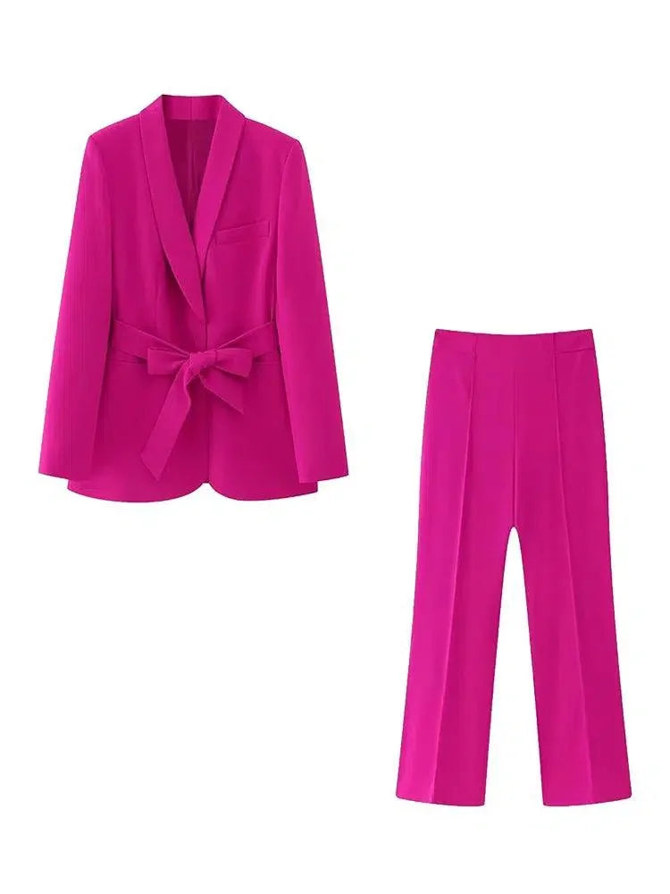 Belted High Waist Wide Leg Pant Suit -Guocali