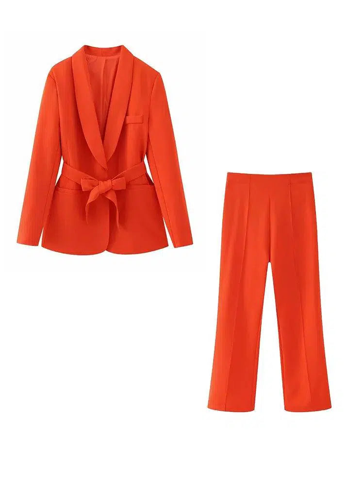 Belted High Waist Wide Leg Pant Suit - Pantsuit - Guocali