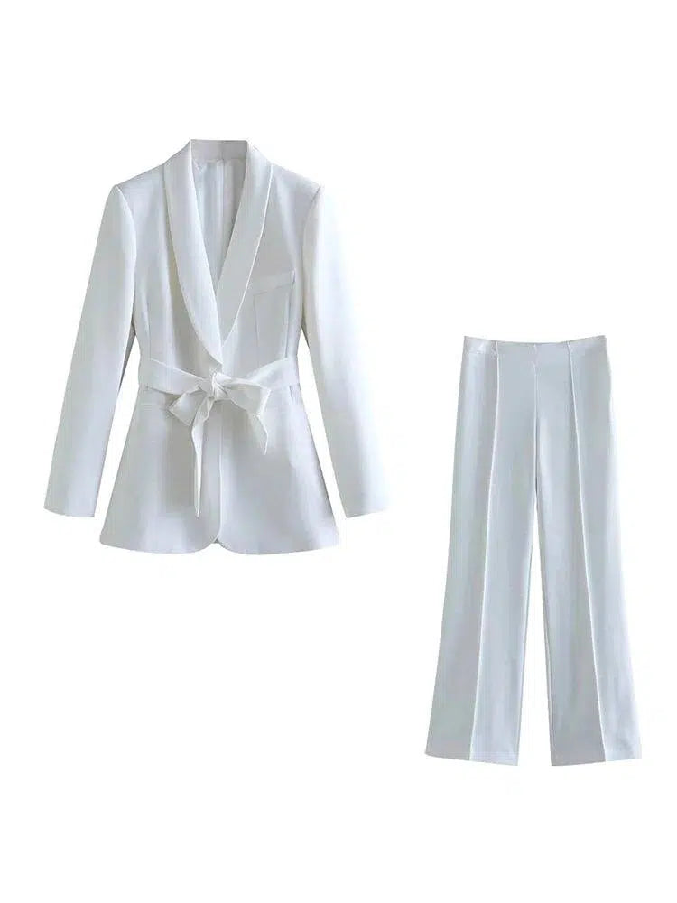 Belted High Waist Wide Leg Pant Suit - Pantsuit - Guocali