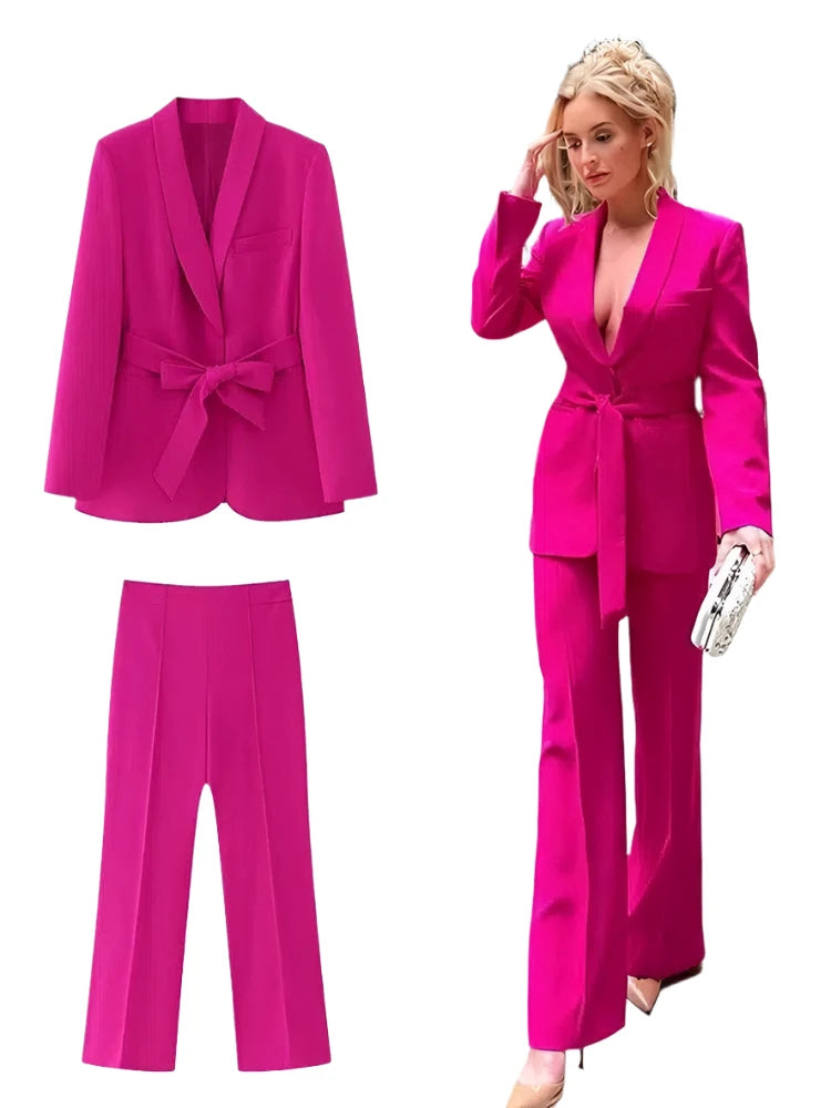 Belted High Waist Wide Leg Pant Suit - Pantsuit - Guocali