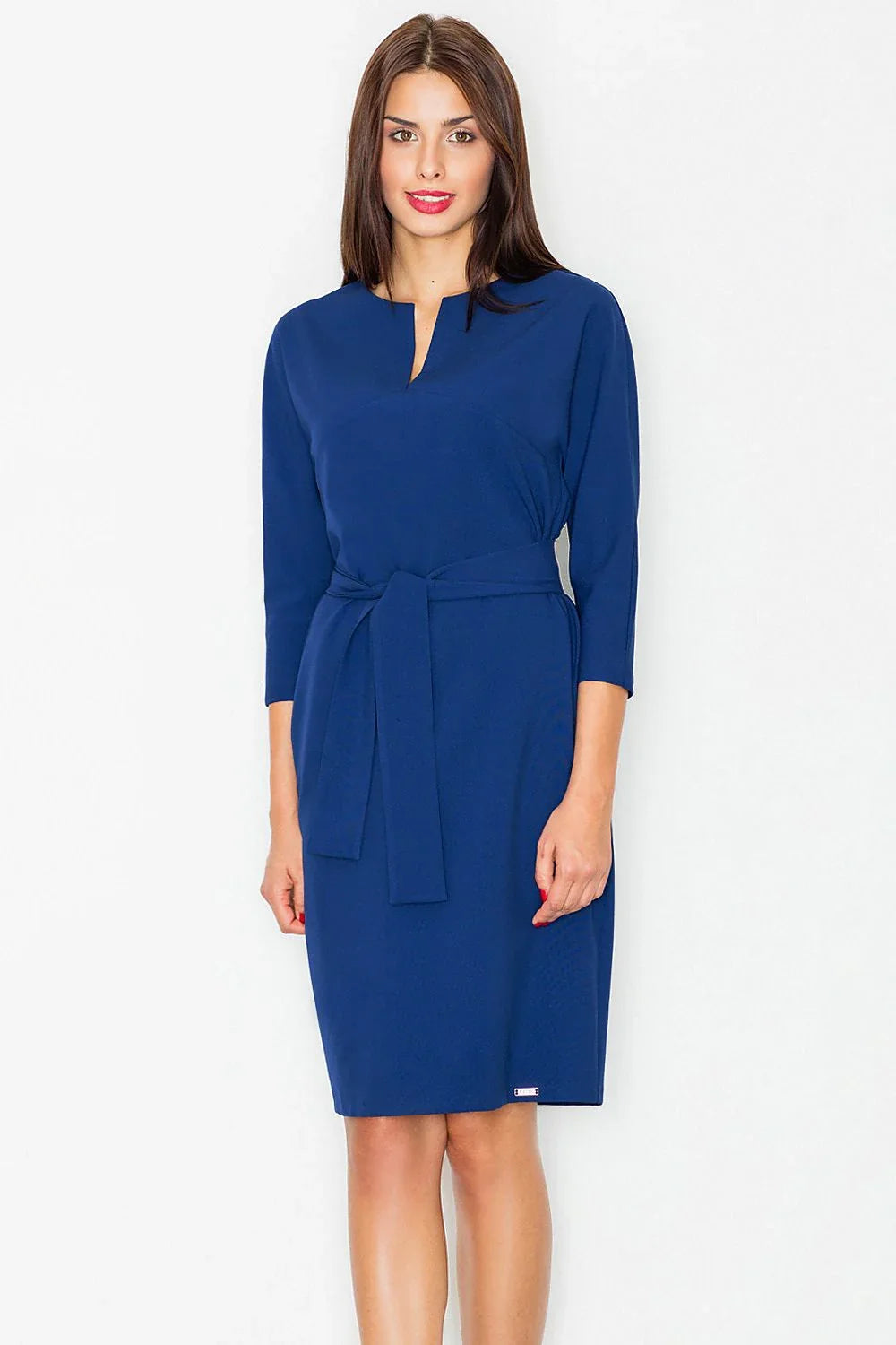 Belted Midi Dress Elegant Casual Workwear Style-Day Dress-GUOCALI