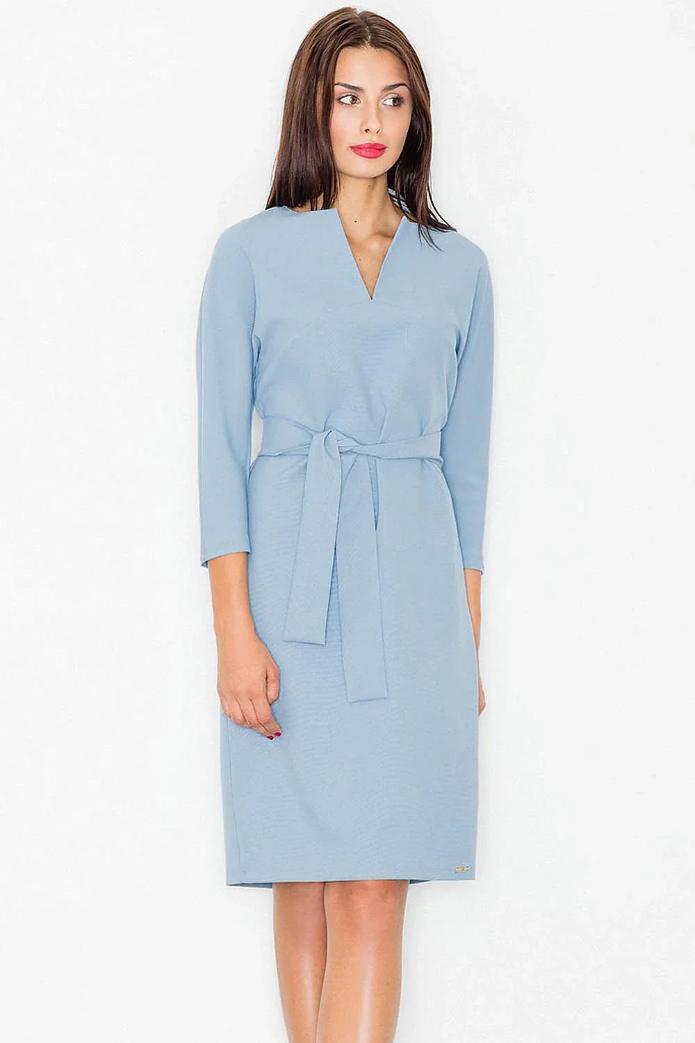 Belted Midi Dress Elegant Casual Workwear Style-Day Dress-GUOCALI