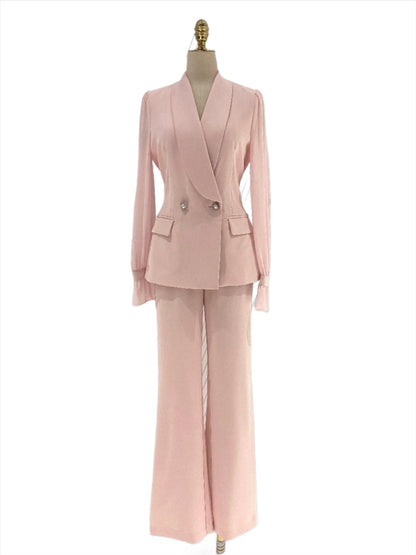 Belted Women Pant Suit, Spliced Sleeves -Guocali