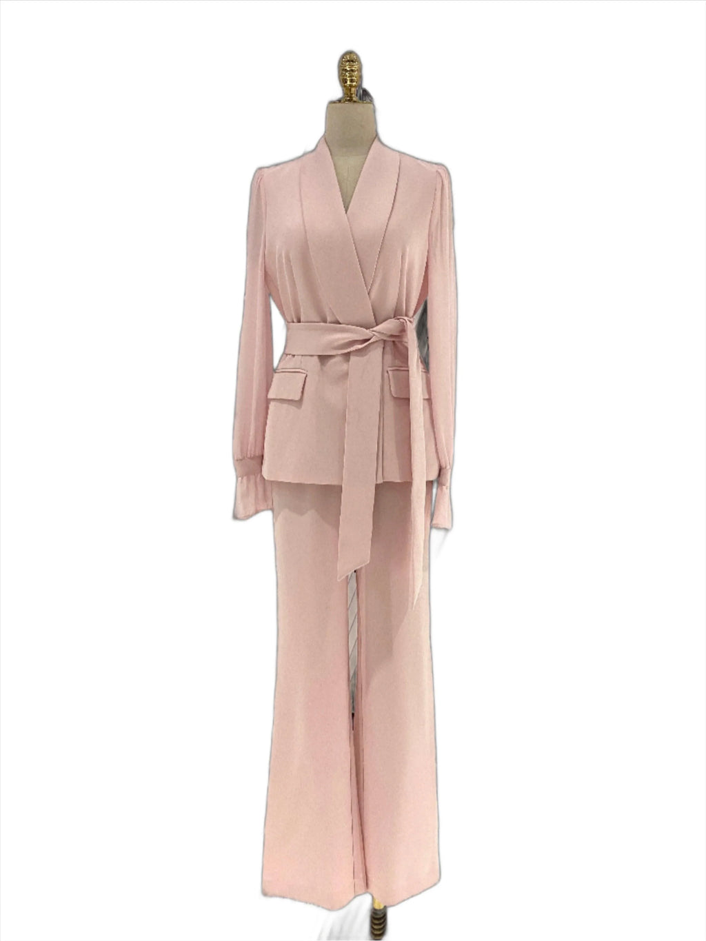 Chic Women's Pant Suit - Solid Double-Breasted