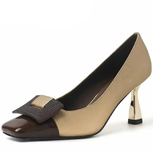 Big Buckle Stiletto Leather Women Pumps -Guocali