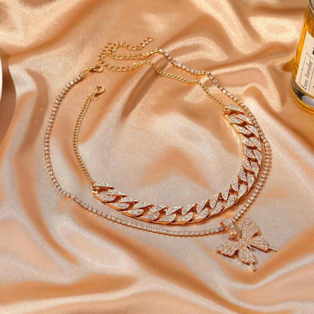 Big Butterfly Pendant Necklace - Rhinestone Jewelry -Guocali
