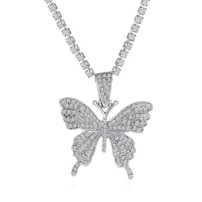 Big Butterfly Pendant Necklace - Rhinestone Jewelry -Guocali