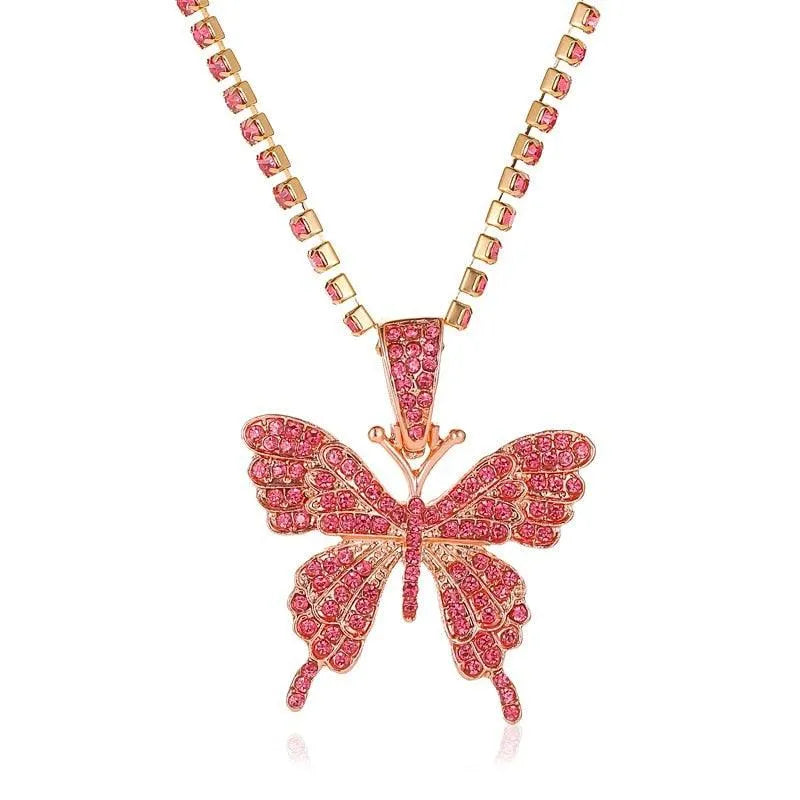 Big Butterfly Pendant Necklace - Rhinestone Jewelry -Guocali
