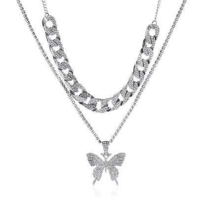 Big Butterfly Pendant Necklace - Rhinestone Jewelry -Guocali