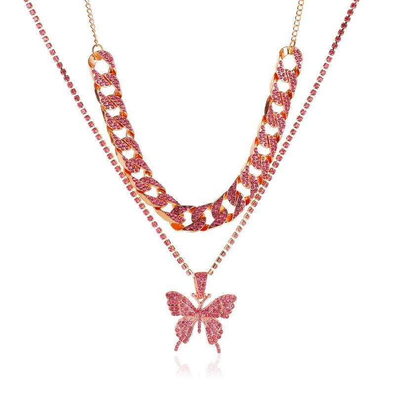 Big Butterfly Pendant Necklace - Rhinestone Jewelry - Pendant Necklace - Guocali