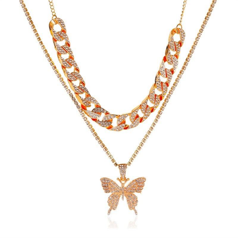 Big Butterfly Pendant Necklace - Rhinestone Jewelry - Pendant Necklace - Guocali