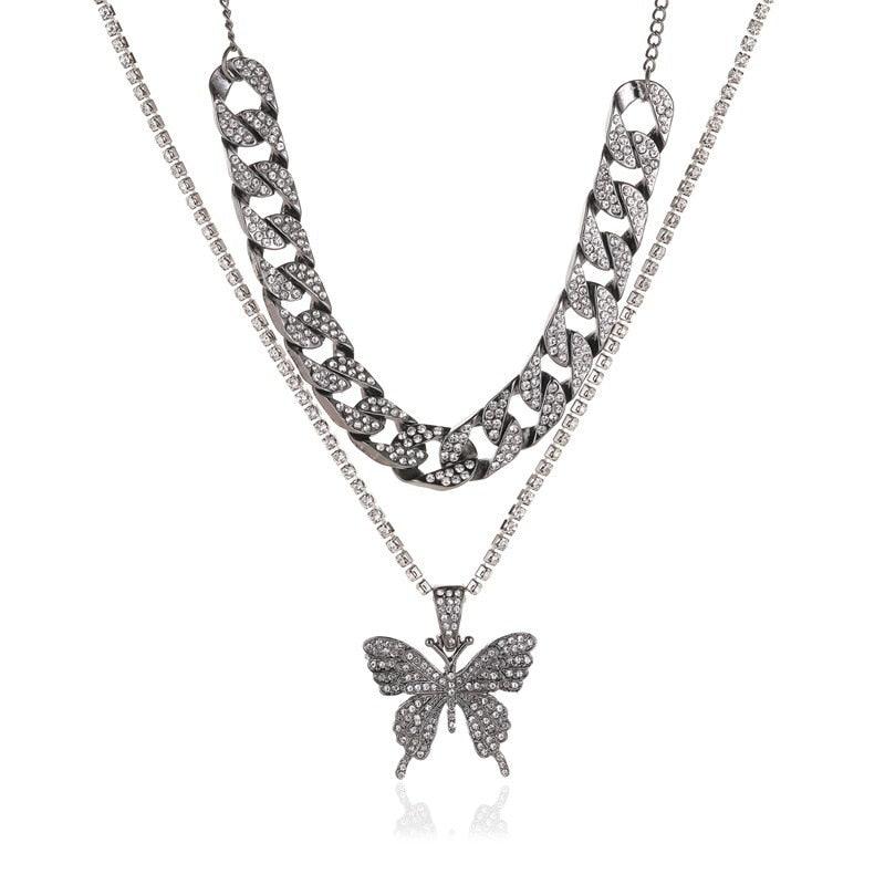 Big Butterfly Pendant Necklace - Rhinestone Jewelry - Pendant Necklace - Guocali