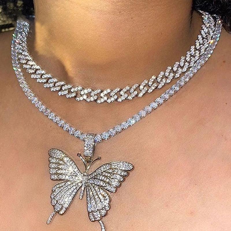 Big Butterfly Pendant Necklace - Rhinestone Jewelry - Pendant Necklace - Guocali