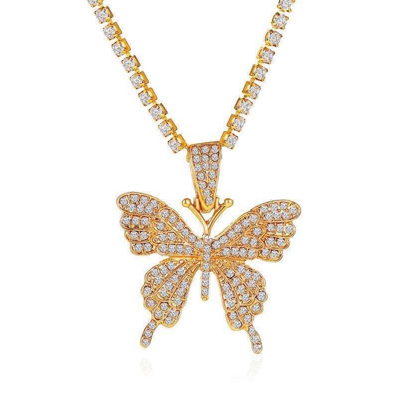 Big Butterfly Pendant Necklace - Rhinestone Jewelry - Pendant Necklace - Guocali