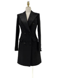 Black Blazer Dress, Satin Collar, Tuxedo Blazer -Guocali