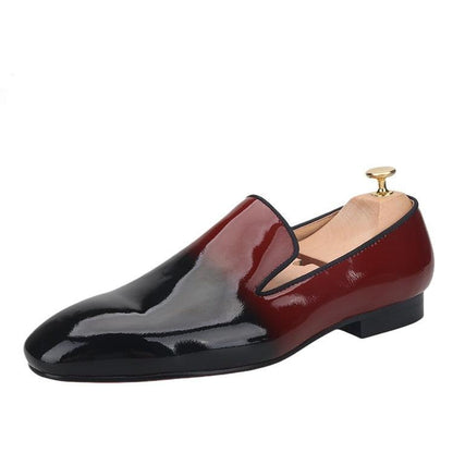 Black-Burgundy Patent Leather Men Loafers - Men Shoes - Loafer Shoes - Guocali