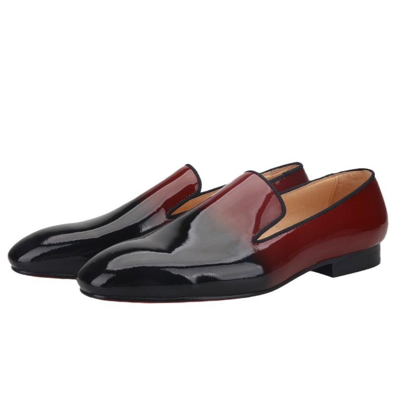 Black-Burgundy Patent Leather Men Loafers - Men Shoes - Loafer Shoes - Guocali