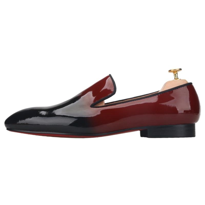 Black-Burgundy Patent Leather Men Loafers - Men Shoes - Loafer Shoes - Guocali