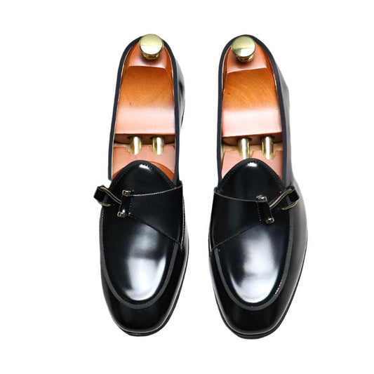 Black Loafers With Side Hook - Men Shoes - Loafer Shoes - Guocali