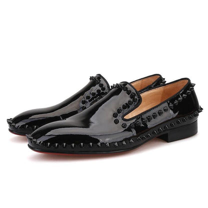 Black Patent Leather Spiked Men Loafers - Men Shoes - Loafer Shoes - Guocali