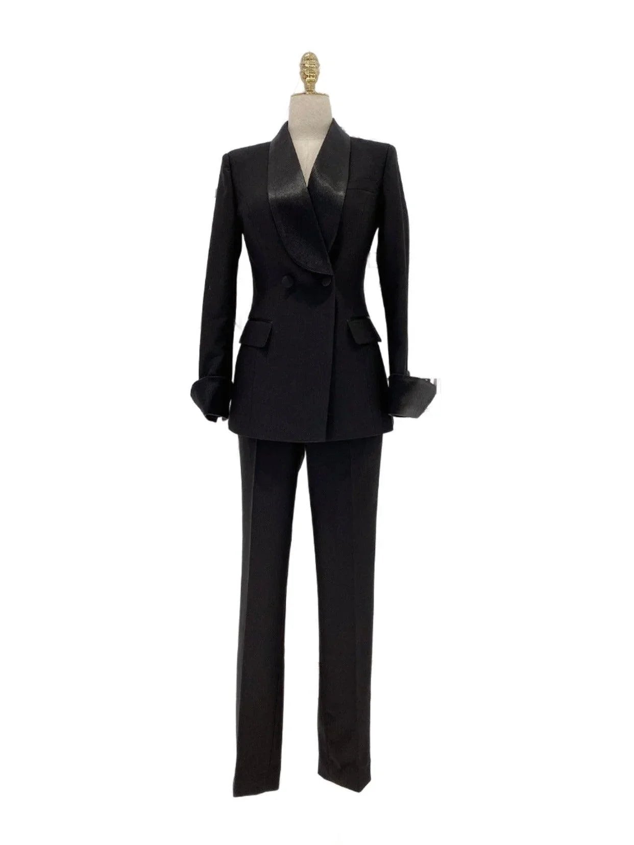 Black Tuxedo Suit - Women Trouser Set -Guocali