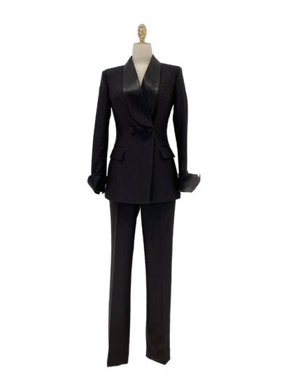 Black Tuxedo Suit - Women Trouser Set -Guocali