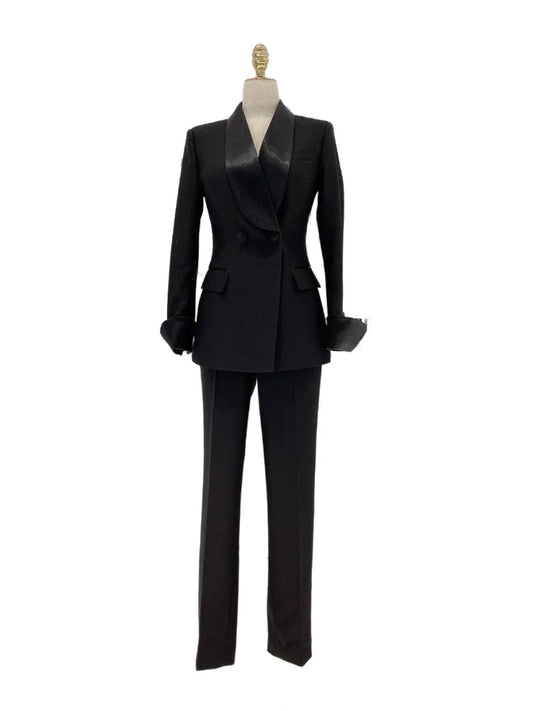 Black Tuxedo Suit - Women Trouser Set -Guocali