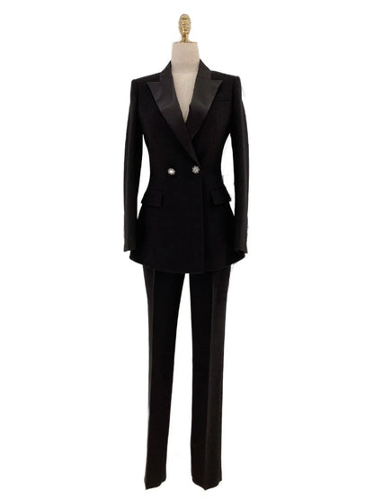 Black Women Pant Suit - Slim Fit Tuxedo -Guocali