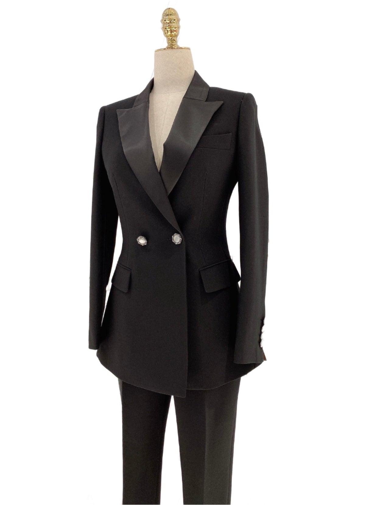 Black Women Pant Suit - Slim Fit Tuxedo - Pantsuit - Guocali