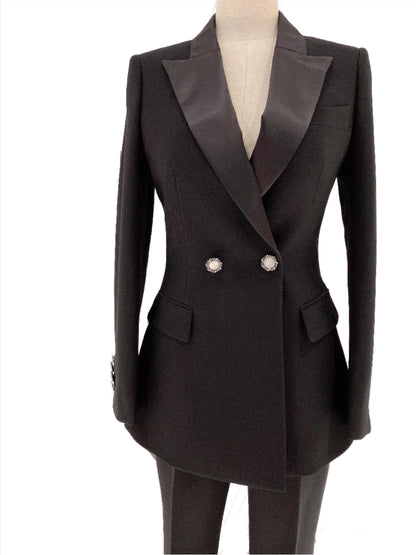 Black Women Pant Suit - Slim Fit Tuxedo - Pantsuit - Guocali