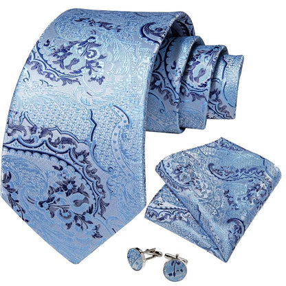 Blue Paisley Silk Necktie Set -Guocali
