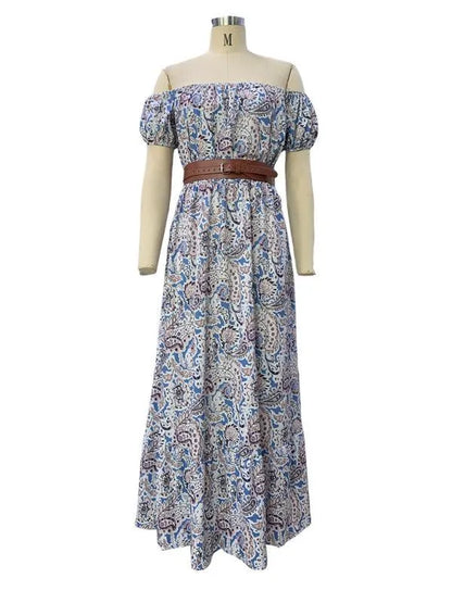 Boat Neck Bohemian Dress -Guocali