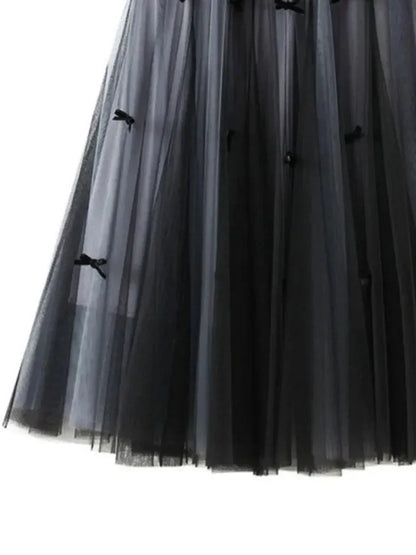 Bow Mesh Elastic A-Line Skirt -Guocali
