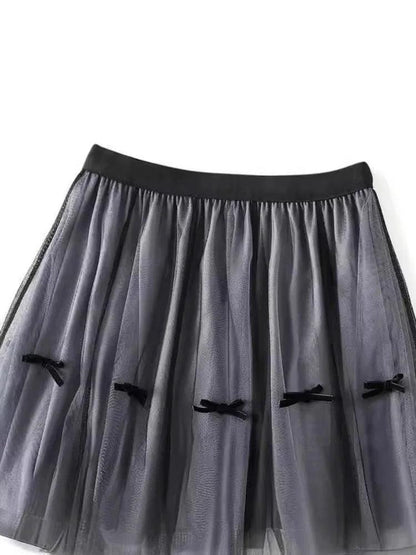 Bow Mesh Elastic A-Line Skirt - A-Line Skirt - Guocali