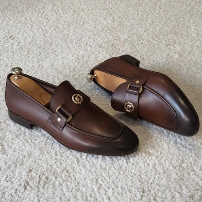 Men Horse Bit Dress Loafers - Slip-On Formal Dress Shoes