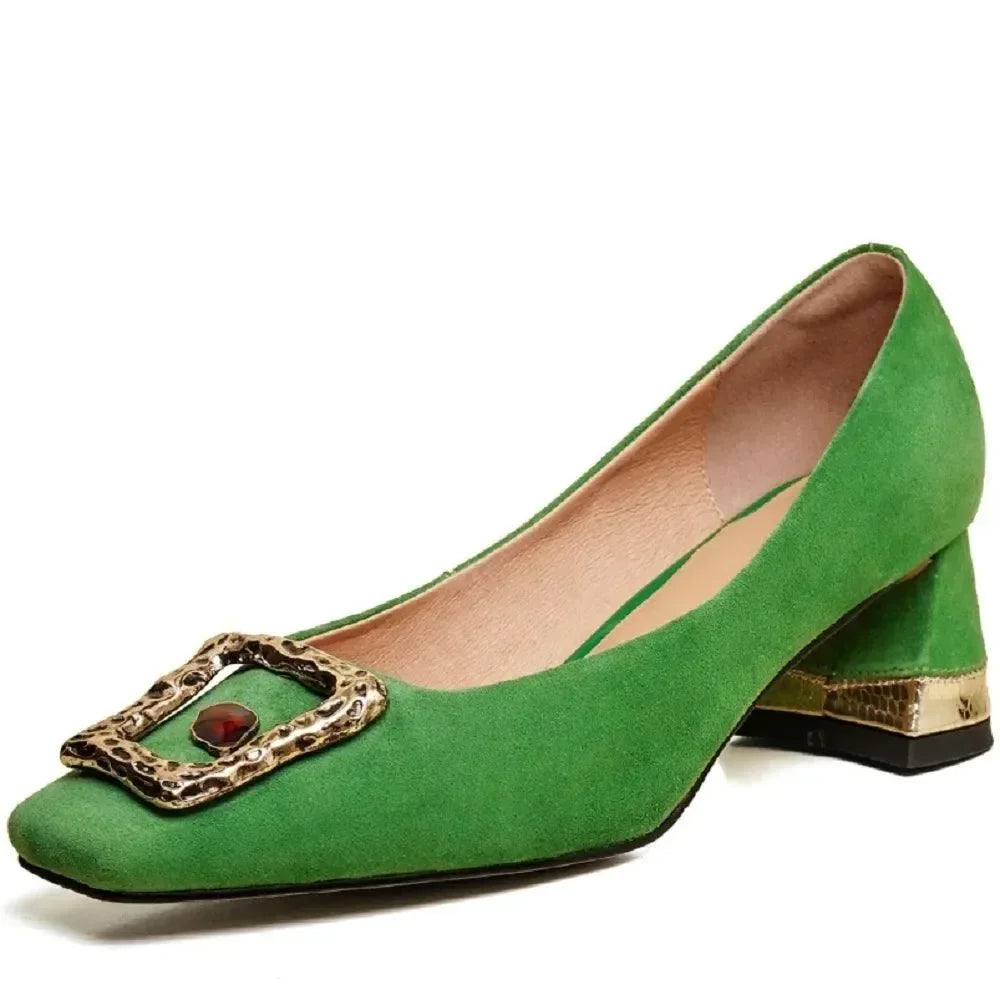 Buckle High Heel Leather Women Pumps -Guocali