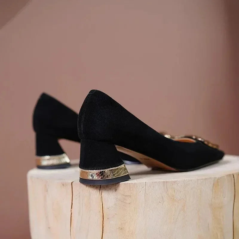 Buckle High Heel Leather Women Pumps -Guocali