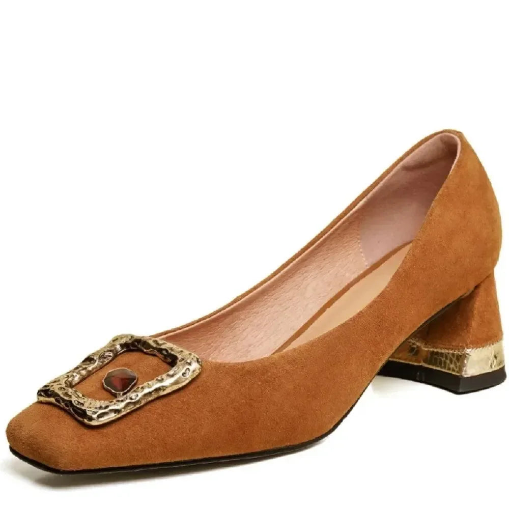 Buckle High Heel Leather Women Pumps -Guocali