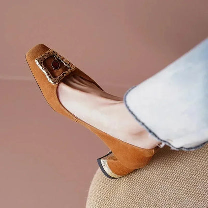 Buckle High Heel Leather Women Pumps -Guocali