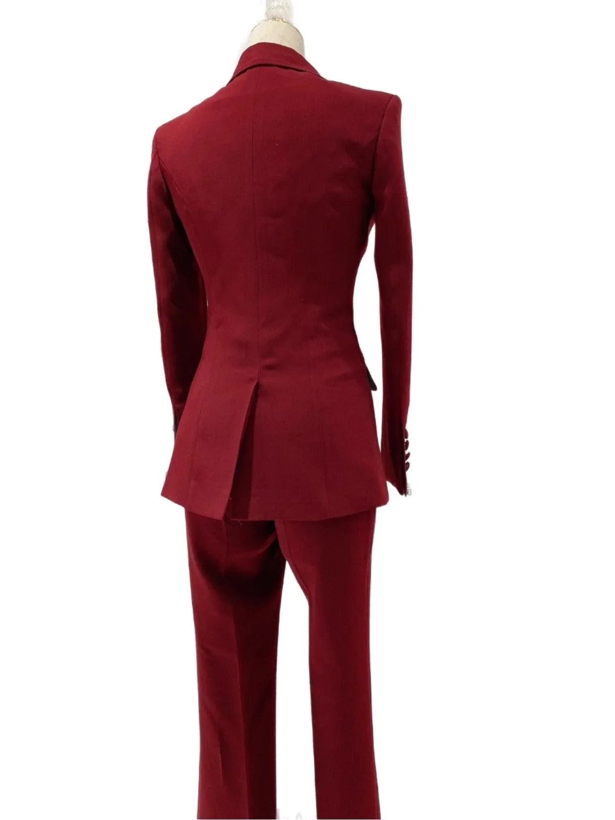 Burgundy Women Pant Suit - Double-Breasted Slim Fit Trouser Suit -Guocali