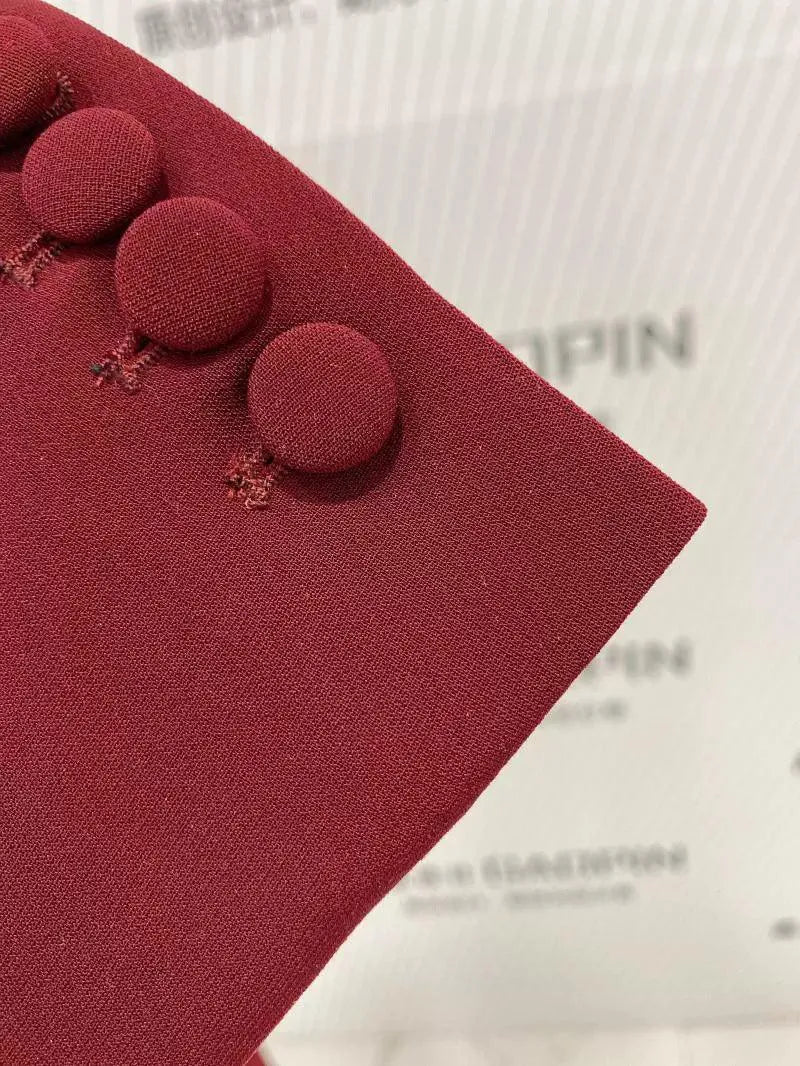 Burgundy Women Pant Suit - Double-Breasted Slim Fit Trouser Suit -Guocali