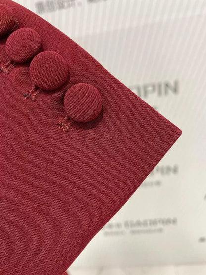 Burgundy Women Pant Suit - Double-Breasted Slim Fit Trouser Suit -Guocali