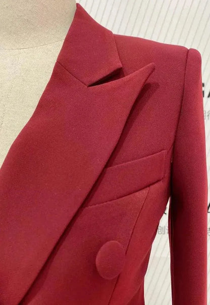 Burgundy Women Pant Suit - Double-Breasted Slim Fit Trouser Suit -Guocali