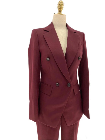 Burgundy Women Pant Suit- Formal Business Trouser Suit -Guocali