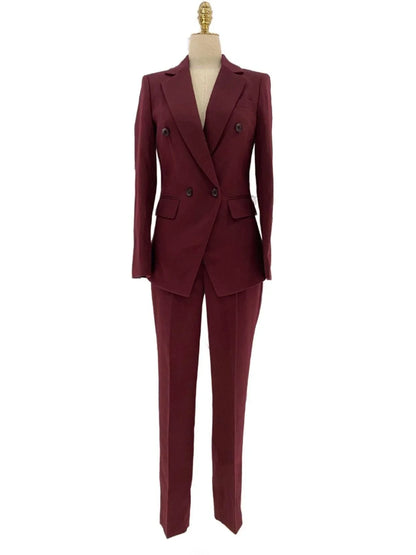 Burgundy Women Pant Suit- Formal Business Trouser Suit -Guocali